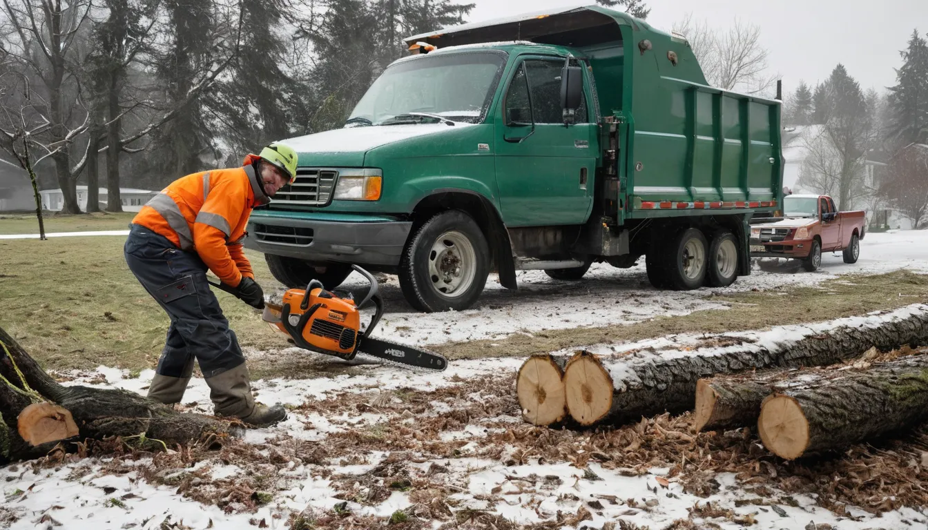 A tree provider cutting a fallen limb in the Downingtown area